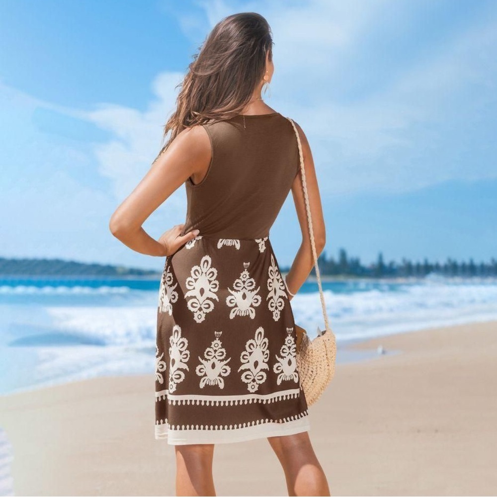 Cupshe Brown and White Bobo Style Swim Coverup Size Large - Picture 3 of 14